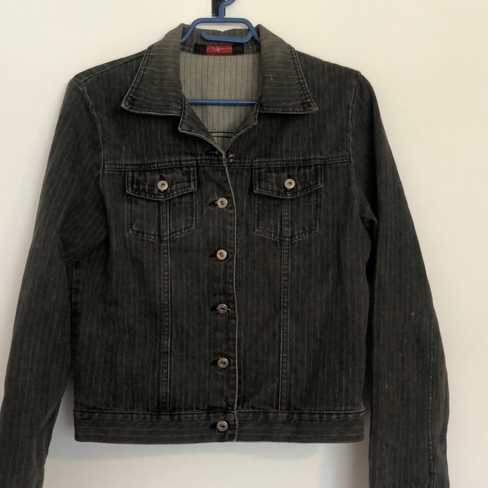 Black denim pinstriped jacket